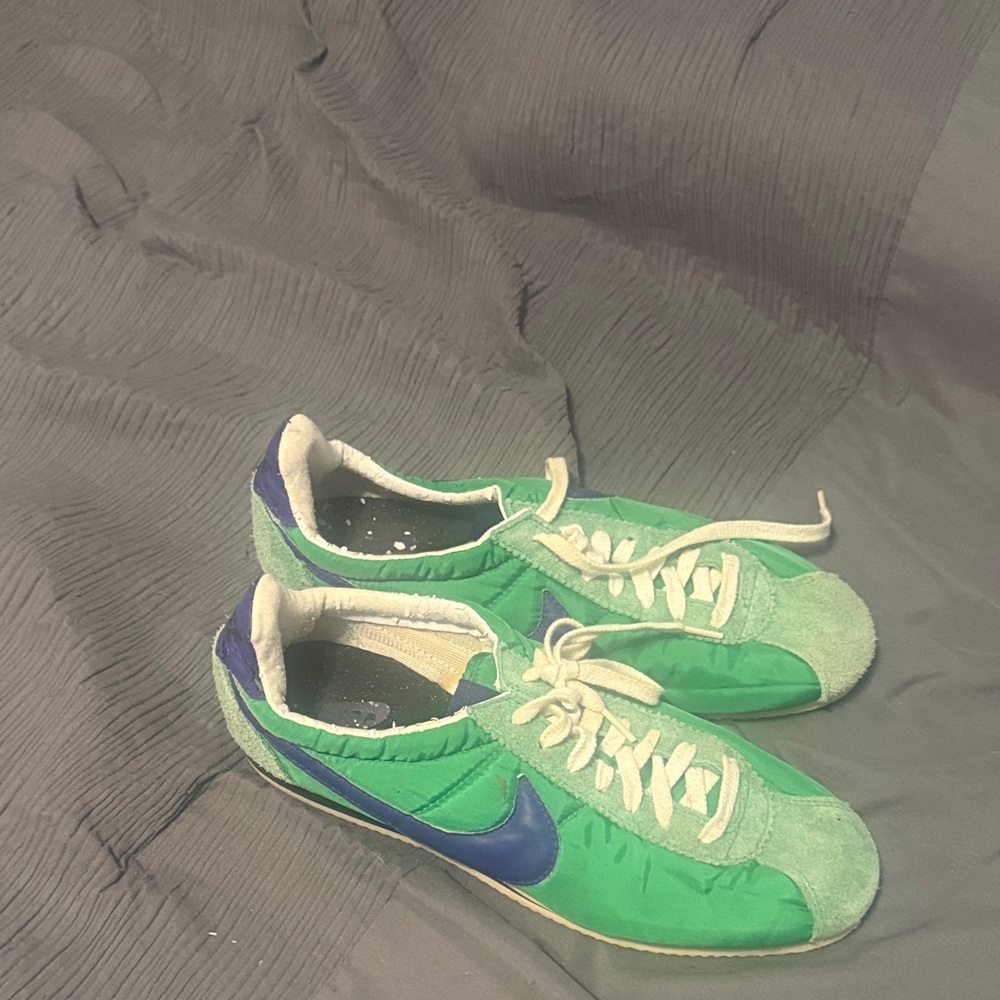 Nike Cortez OG Green and Blue Low-Top Retro Sneakers.